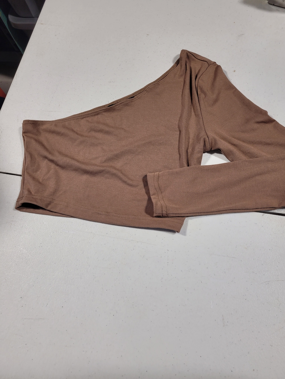 SHEIN One-Shoulder Long-Sleeve Crop Top in Brown